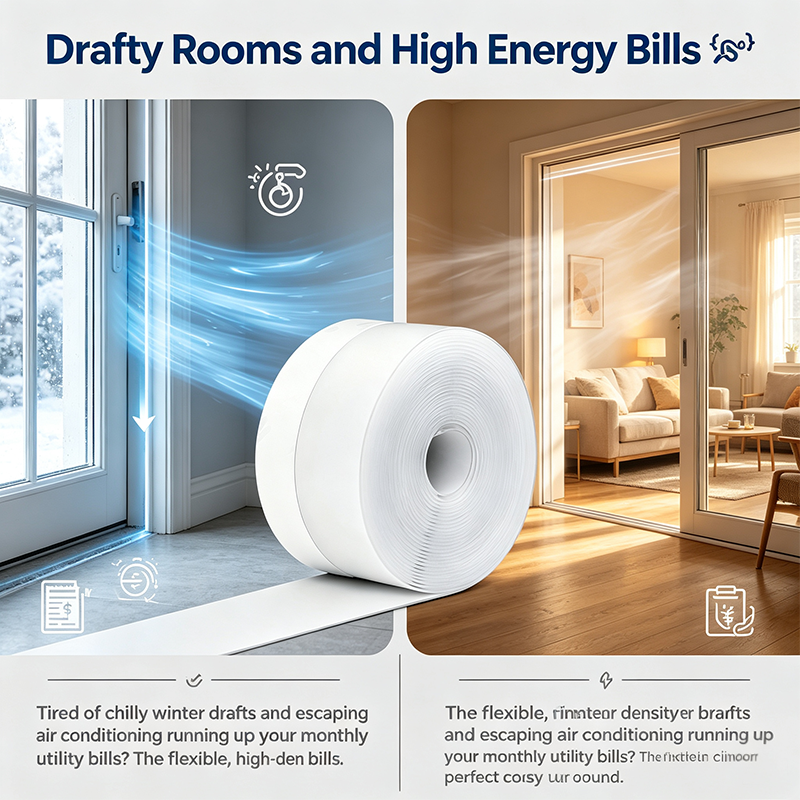 Adhesive Weather Stripping, 32.8Ft x1.38in Draught Excluder Insulation Tape for Doors, Windows, Shower Sealing🏡