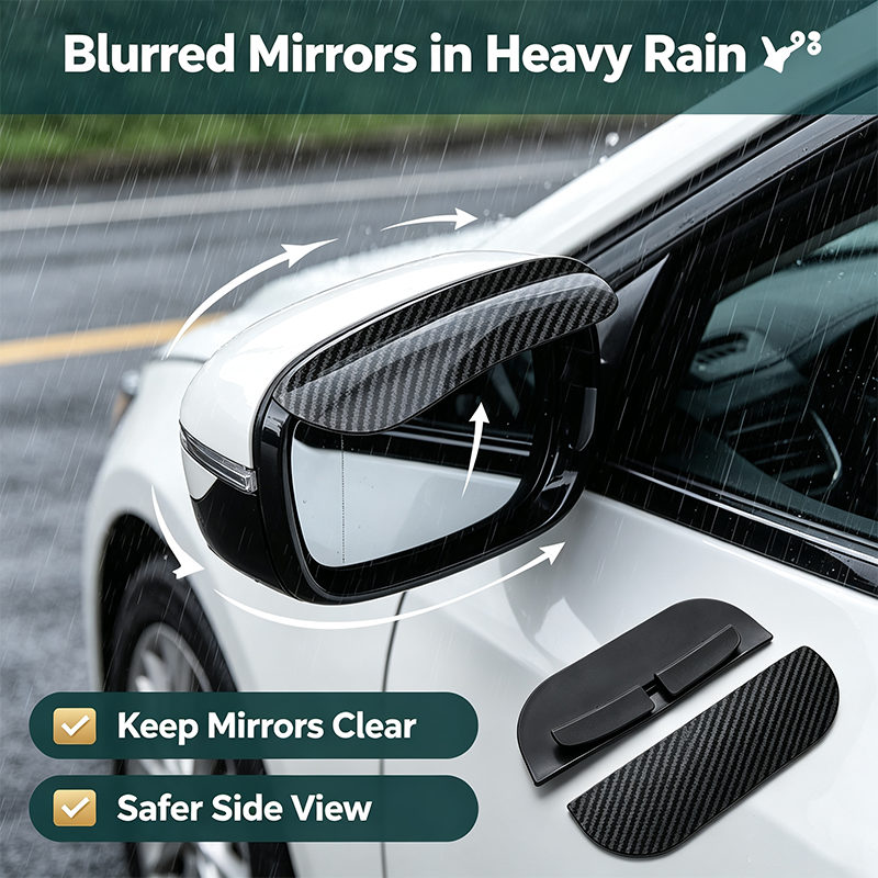 2PCS Car Side Mirror Rain Guards - Carbon Look ABS Visor Covers 🌧️