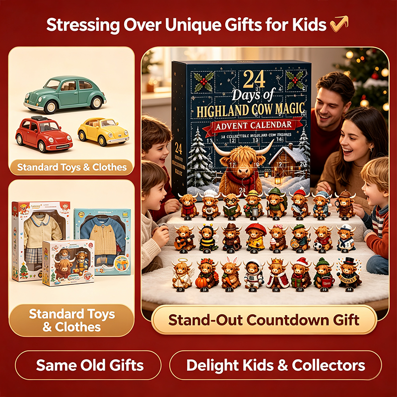 24-Day Highland Cow Advent Calendar - Christmas Countdown Gift Box🐮