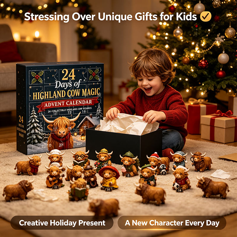 24-Day Highland Cow Advent Calendar - Christmas Countdown Gift Box🐮