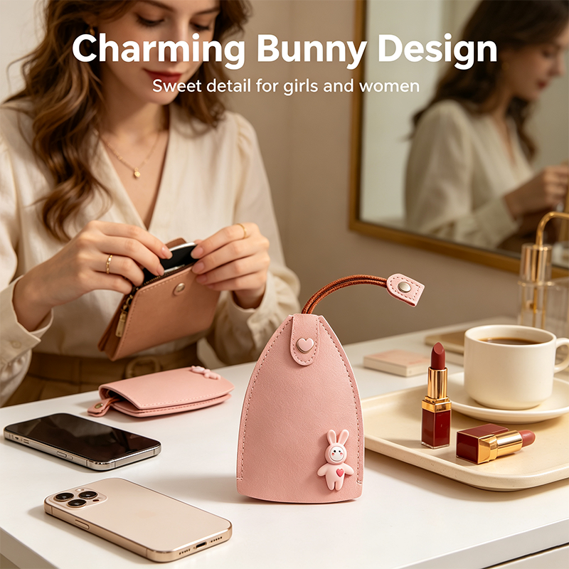 [Set of 3 - Orange, Pink & Black] Cute Cartoon Pull-out Key Case, Portable Leather Car Key Holder🔑