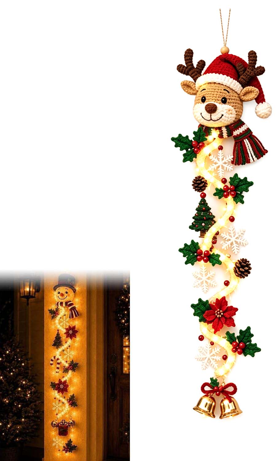 Glowing Christmas Door Hanger, Lighted Vertical Holiday Decor 🎄
