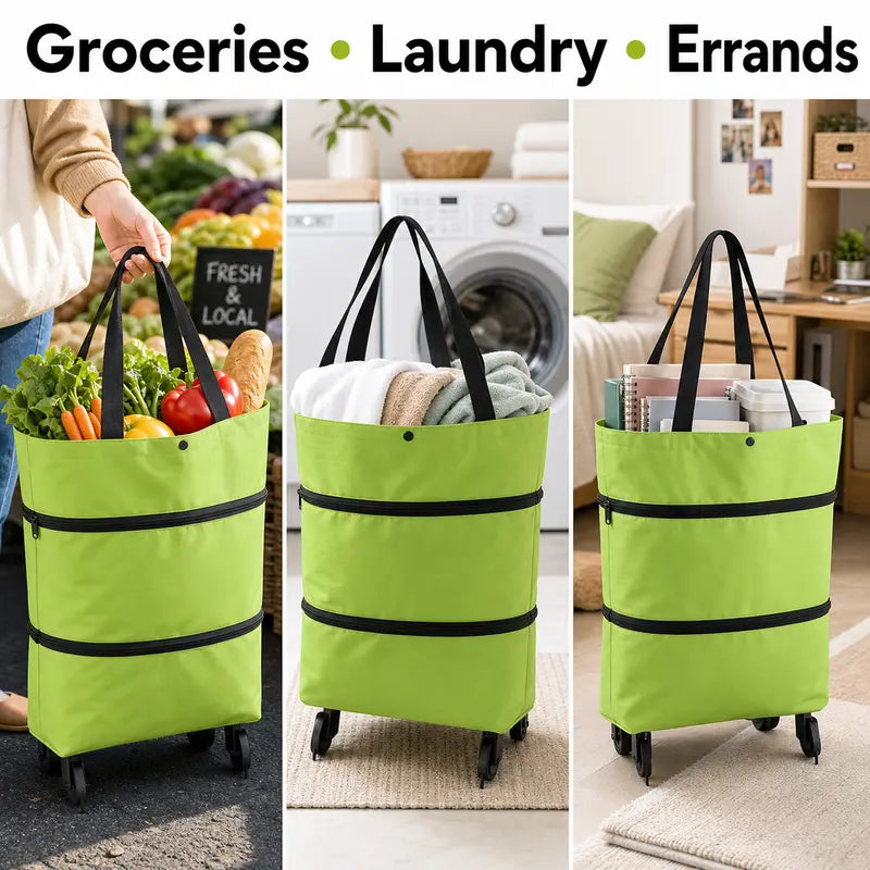 Foldable Rolling Shopping Bag with Wheels, Reusable Grocery Tote Cart🧳