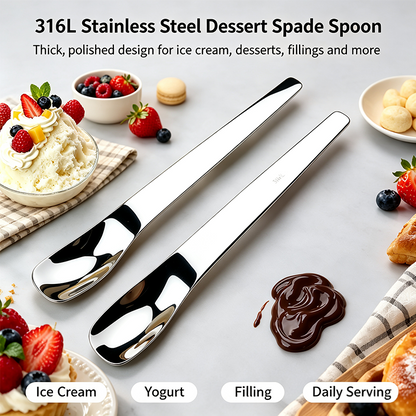316L Stainless Steel Dessert Spade Spoon, Mirror Polished Thick Multi‑Purpose Spoon🥄