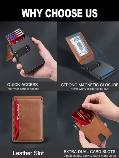 Men's RFID Minimalist Bifold Wallet - 1 ID Window, Pop-Up Card Holder, Money Clip💳