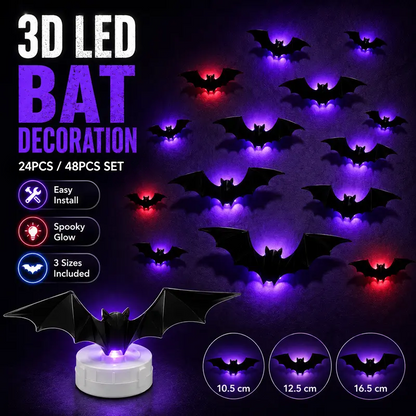 3D Bat Light LED Decorations, Halloween Spooky Ornaments, Bendable Wall Stickers🦇