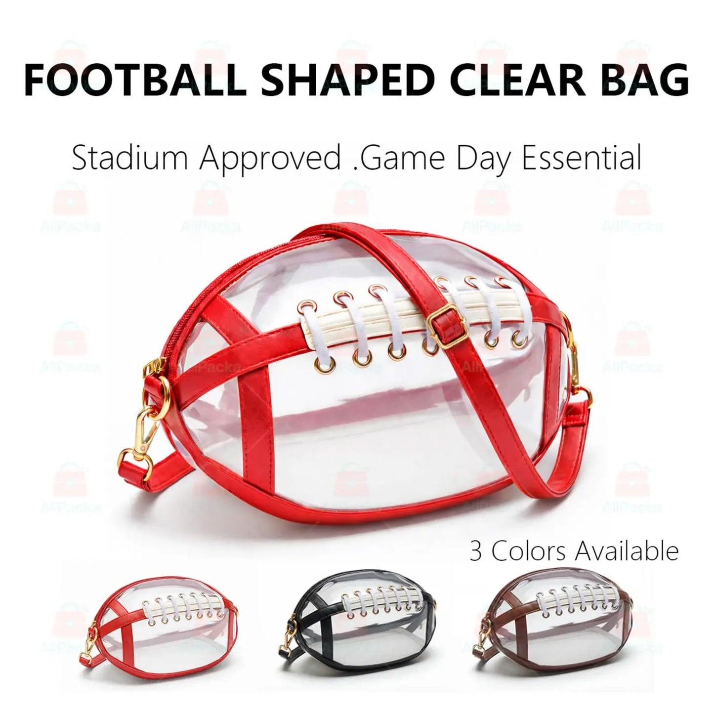 Clear Football Shaped Crossbody Bag, Transparent PVC Stadium Approved Game Day Bag 🏈