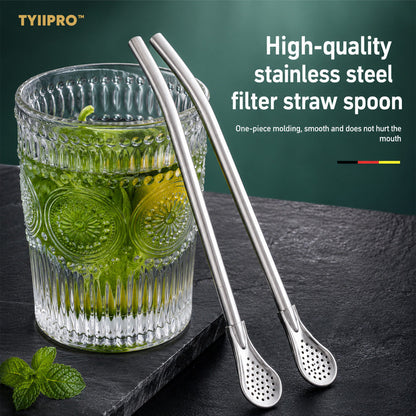 3-Count Stainless Steel Straw-Spoon, Multifunctional Filtered Strainer Scoop for Yerba Mate Tea, Fruit, Beverage, Coffee🥤