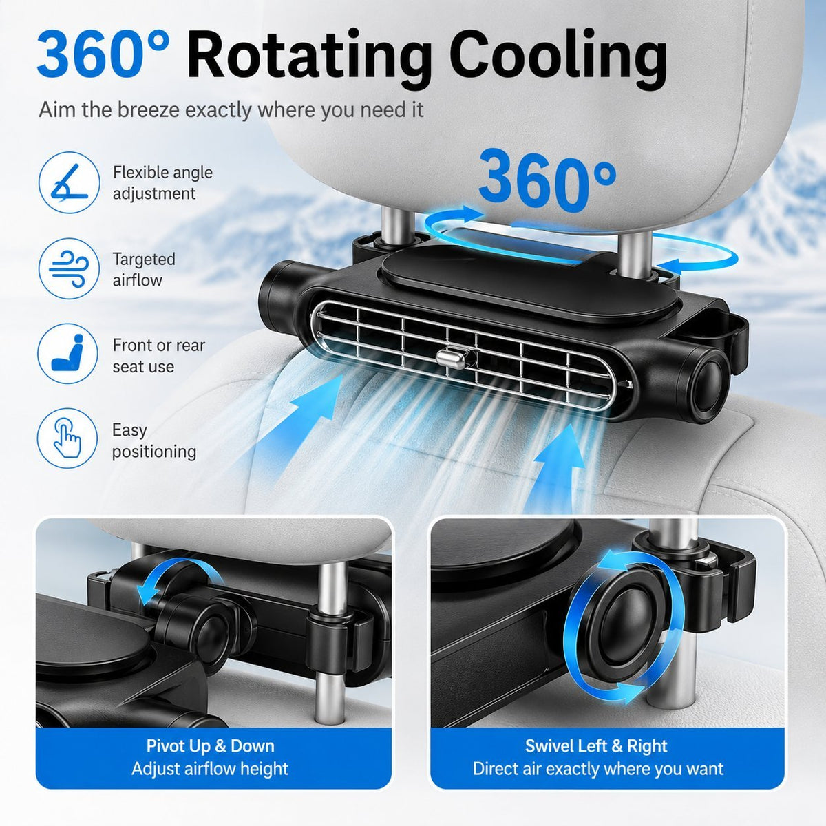 Rechargeable Car Seat Fan, 3 Speed for Car Golf Cart RV💨