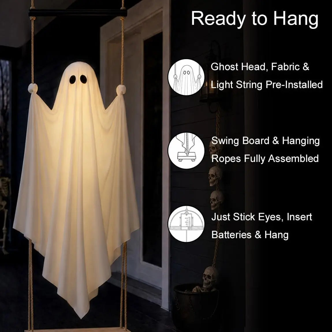 Halloween Decorations Outdoor Pre-Assembled Hanging Swing Ghost 🎃👻