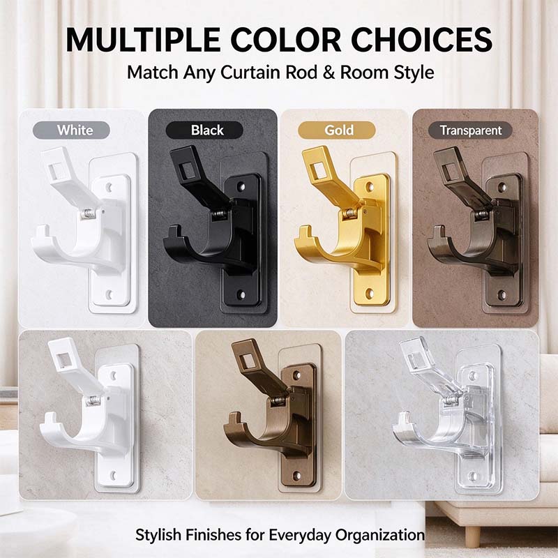 2-Pack No-Drill Curtain Rod Brackets, Self-Adhesive Multifunctional Acrylic Gel Rod Holder Hooks 🏠