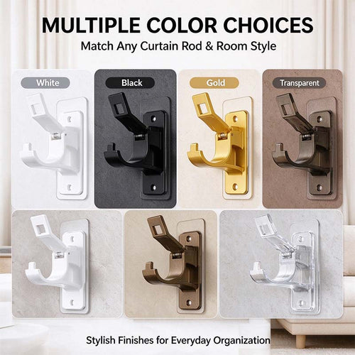 2-Pack No-Drill Curtain Rod Brackets, Self-Adhesive Multifunctional Acrylic Gel Rod Holder Hooks 🏠