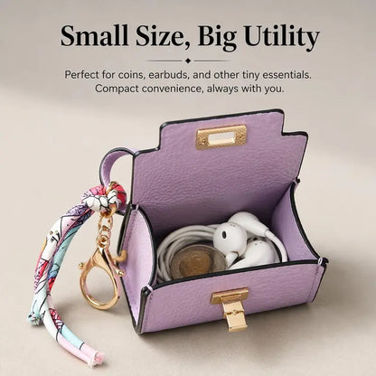 4pcs Mini Square Bag Pendant Keychain - High Quality Leather with Colorful Strap 🎒