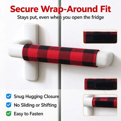 2/4/6PCS Plush Christmas Refrigerator Door Handle Covers - Red and Black Plaid Wraps🎄
