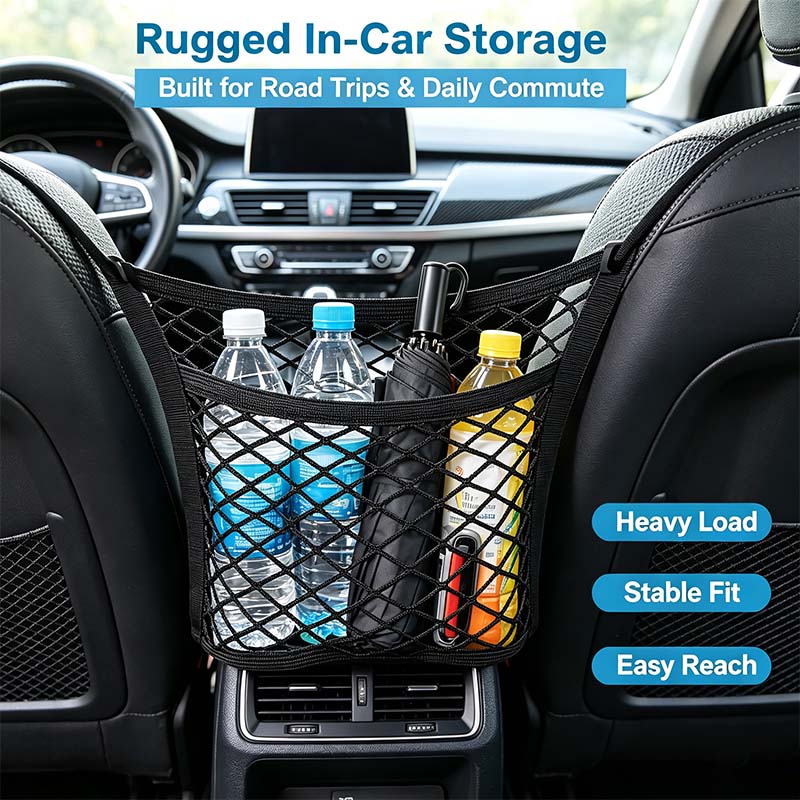 Universal Car Seat Back Organizer - 2-Layer Mesh Net Pocket with Elastic Edges🚗✨