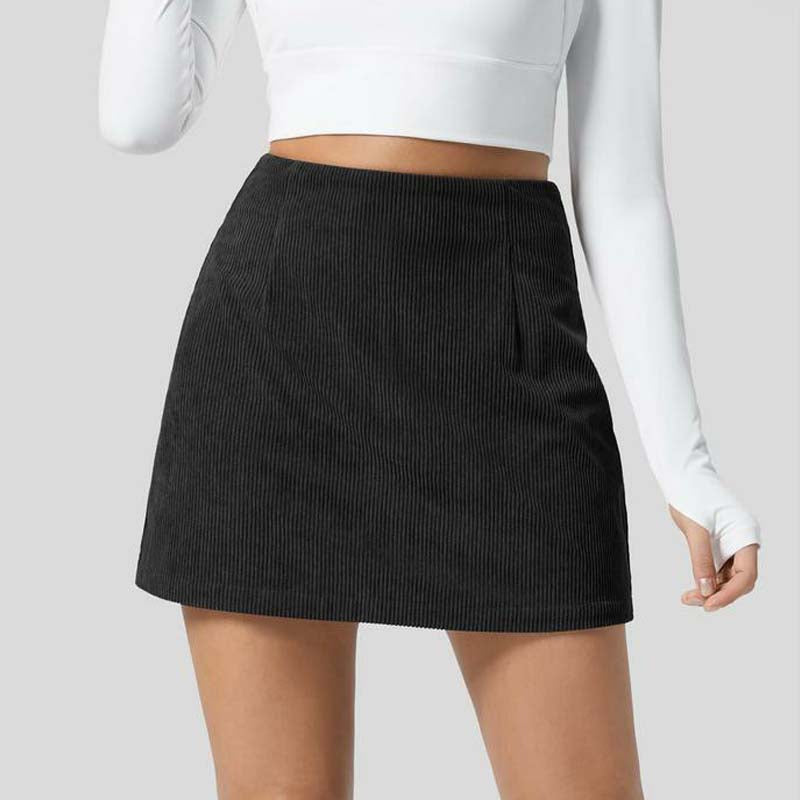High Waisted Invisible Zipper 2-in-1 Mini A-line Corduroy Casual Skirt 👗