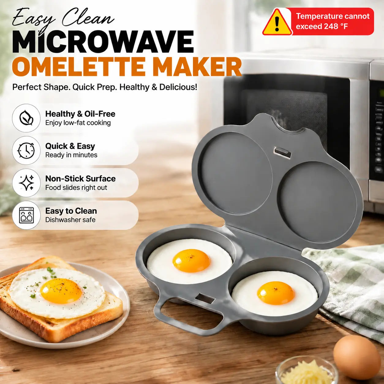 2‑Pack Easy‑To‑Clean Microwave Omelette Maker, Multifunctional Egg Poacher 🍳