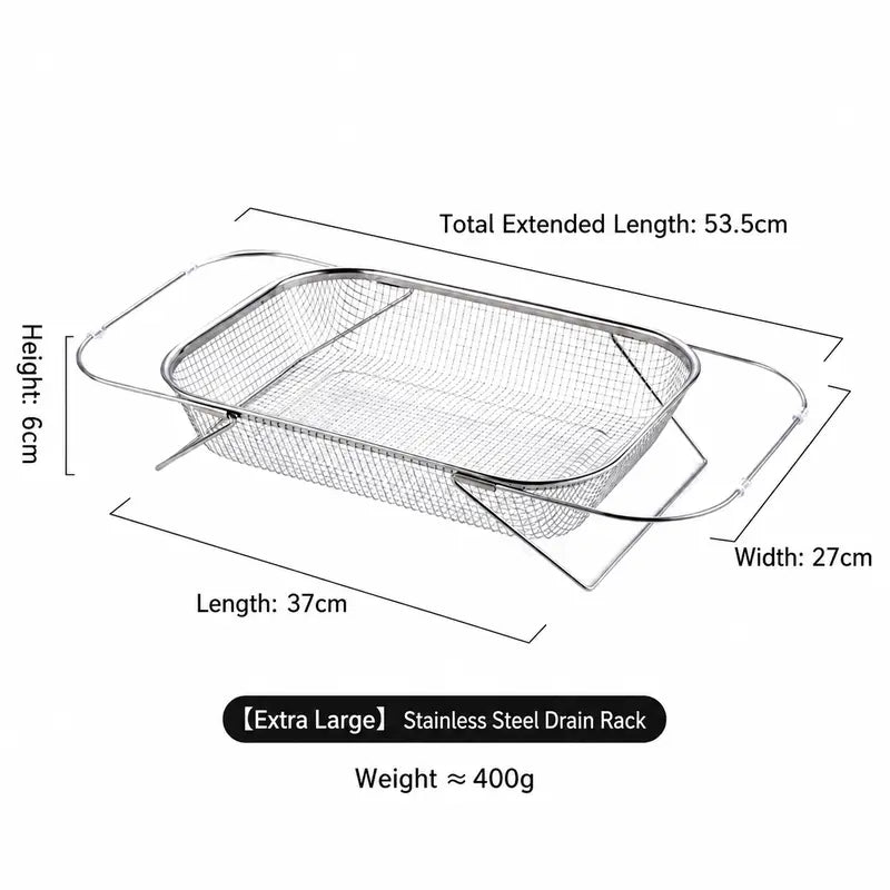 Stainless Steel Over-The-Sink Colander Strainer Basket, Expandable Rectangle Fine Mesh Kitchen Utensils🥣