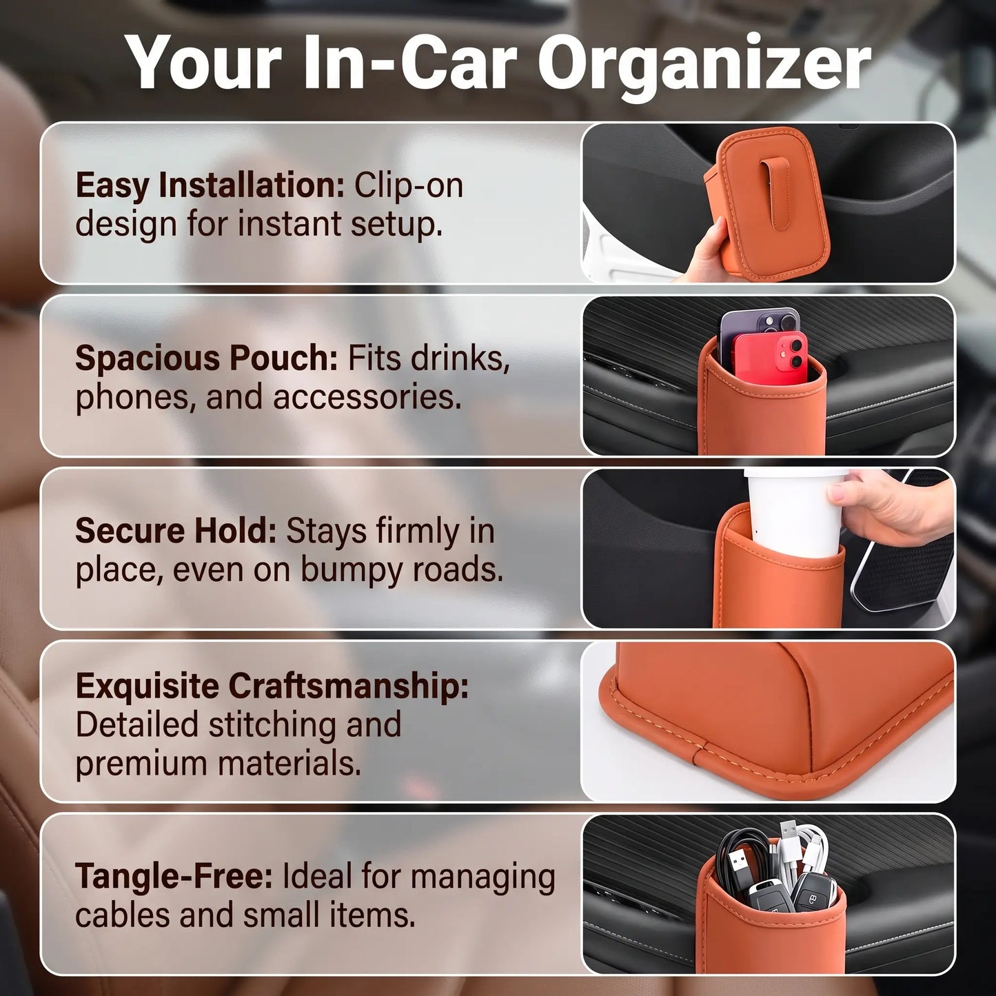 Car Cup Holder Accessory, Multi‑Purpose Drink & Water Bottle Storage Pouch 🚗