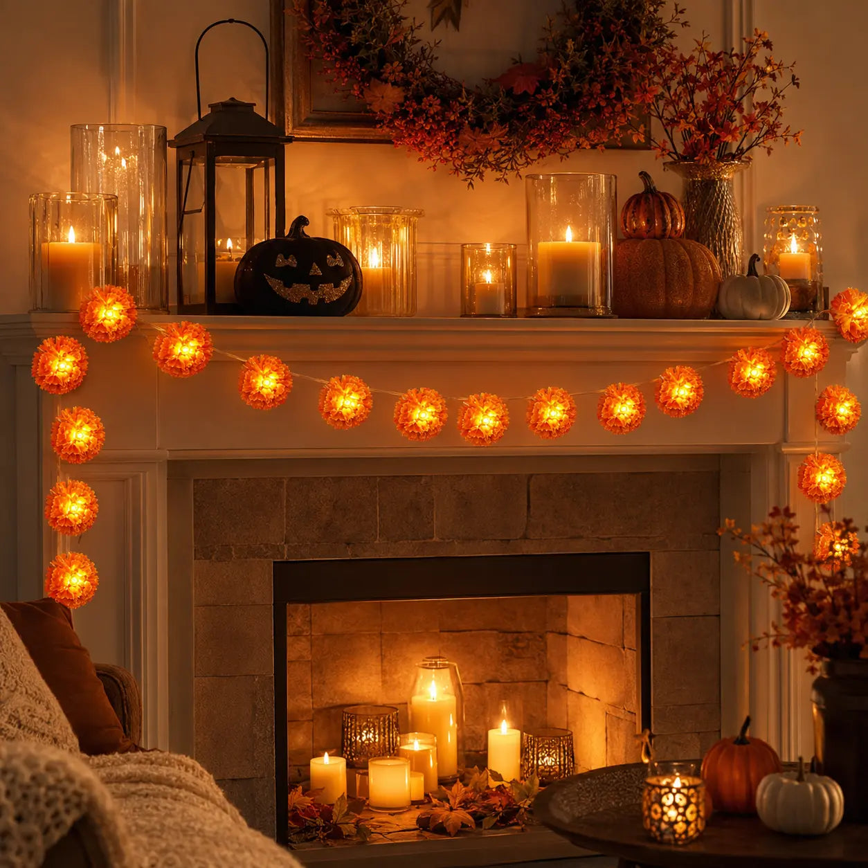 3M Mexican Marigold LED String Lights, 20 Flashing Orange Cempasuchil Style Garland, Battery-Powered🌼✨