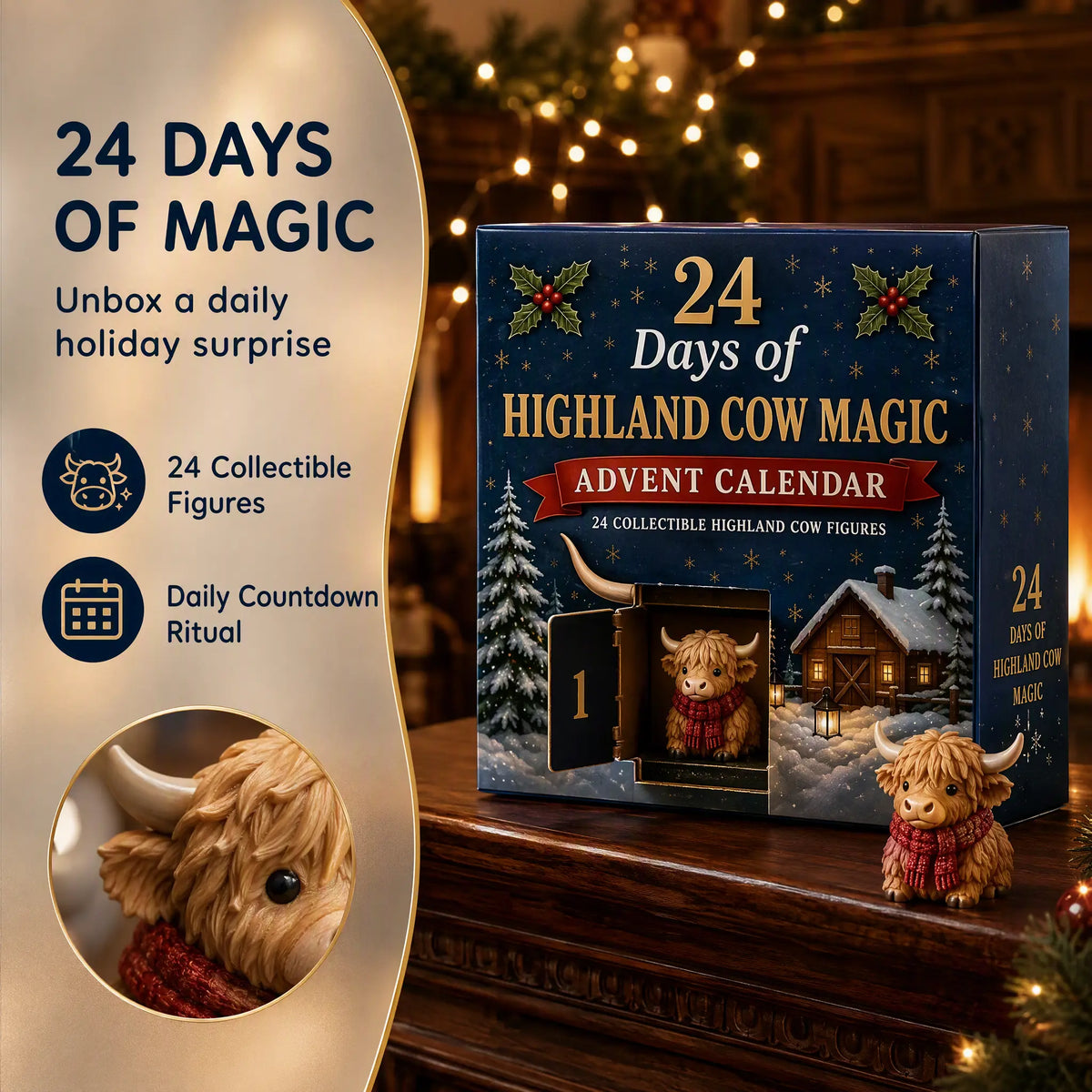 24-Day Highland Cow Advent Calendar - Christmas Countdown Gift Box🐮