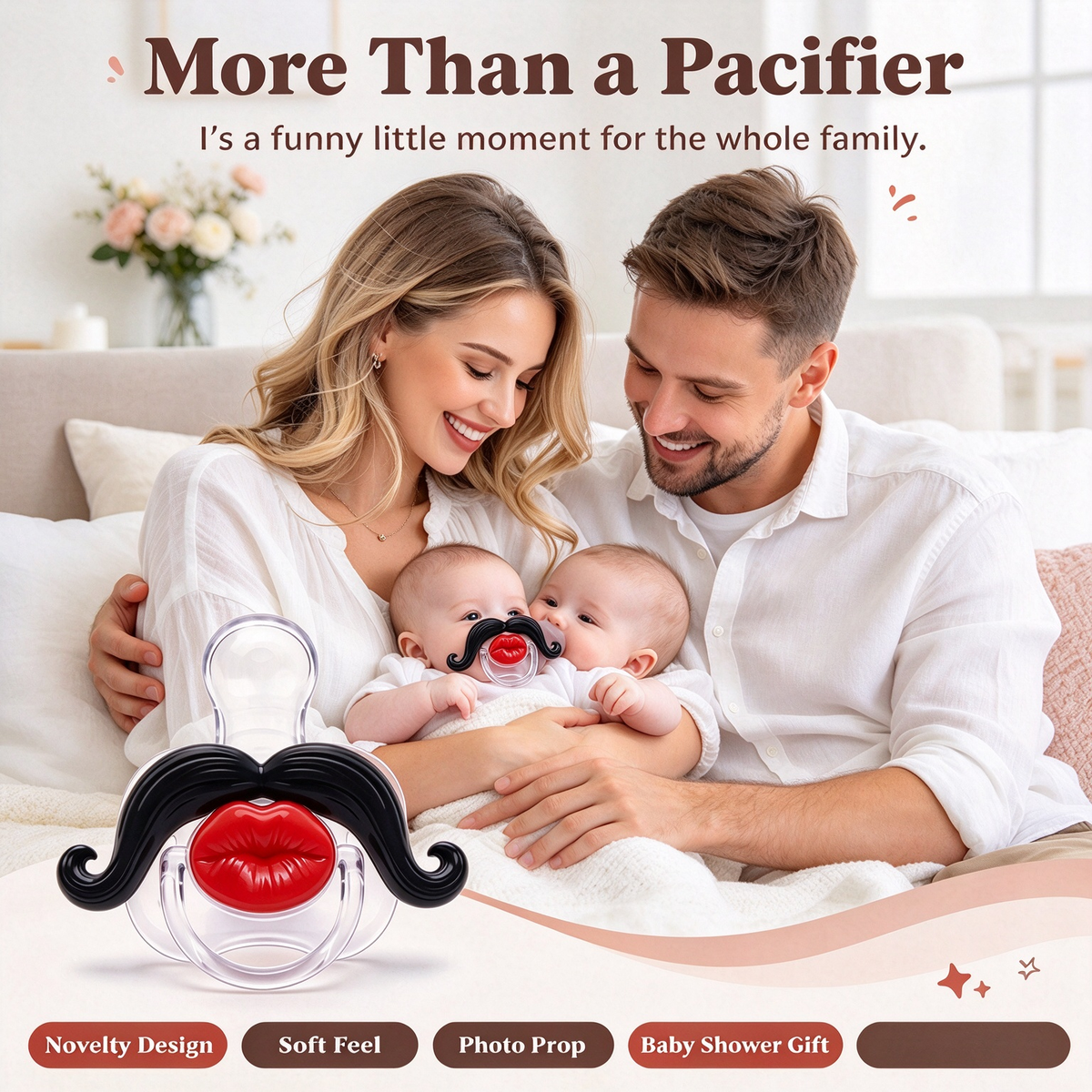 💋 Kissable Mustache Pacifier – Funny Lips & Mustache Novelty Design👶