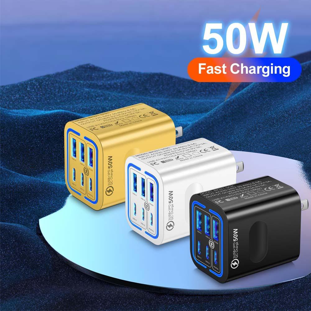 Portable Multi-Port Charging Station, 50W, with 6 USB-C and USB-A Ports