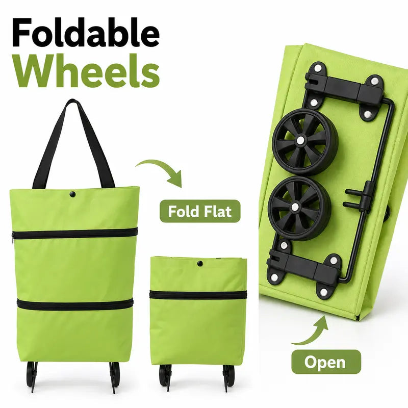 Foldable Rolling Shopping Bag with Wheels, Reusable Grocery Tote Cart🧳