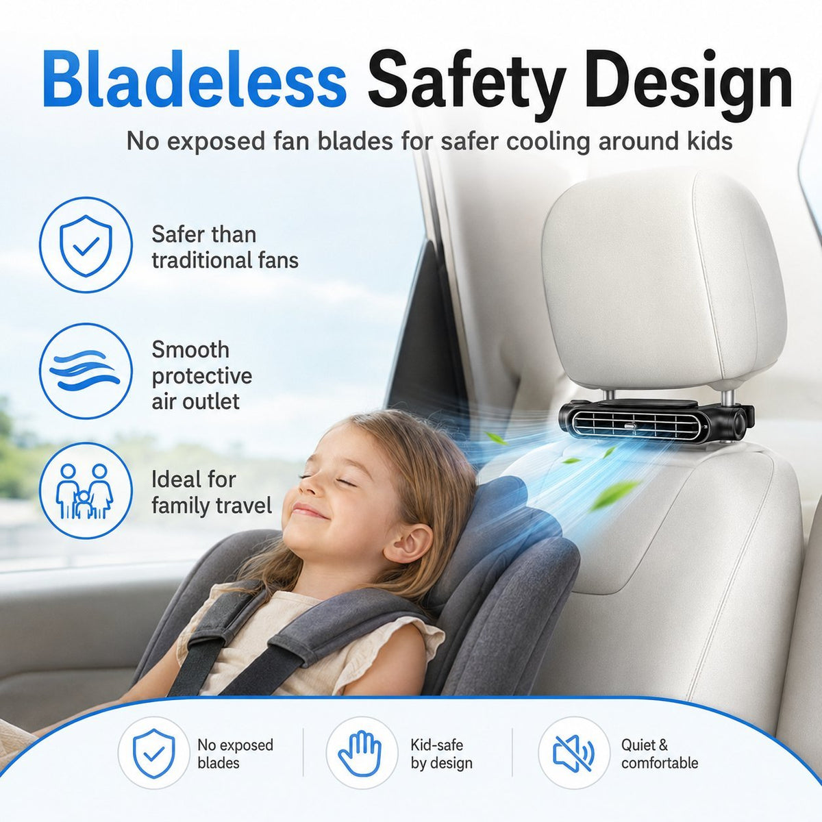 Rechargeable Car Seat Fan, 3 Speed for Car Golf Cart RV💨