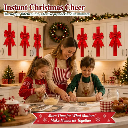 6 Packs Red Christmas Cabinet Ribbons Bows for Kitchen Large Christmas Door Ribbon Cabinet Bows Locker 🎄