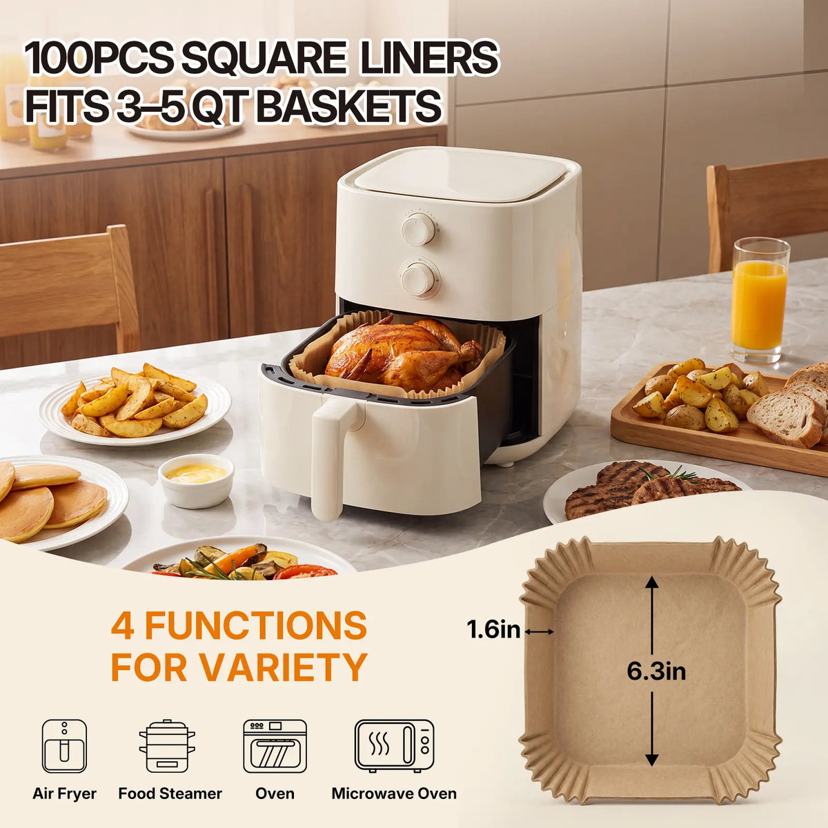 100Pcs Parchment Paper,Air Fryer Paper Liners, Air Fryer Liners Disposable🍳