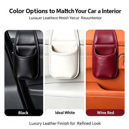 Leather car door storage pocket - double-layer compartments, scratch-proof flannel lining💼