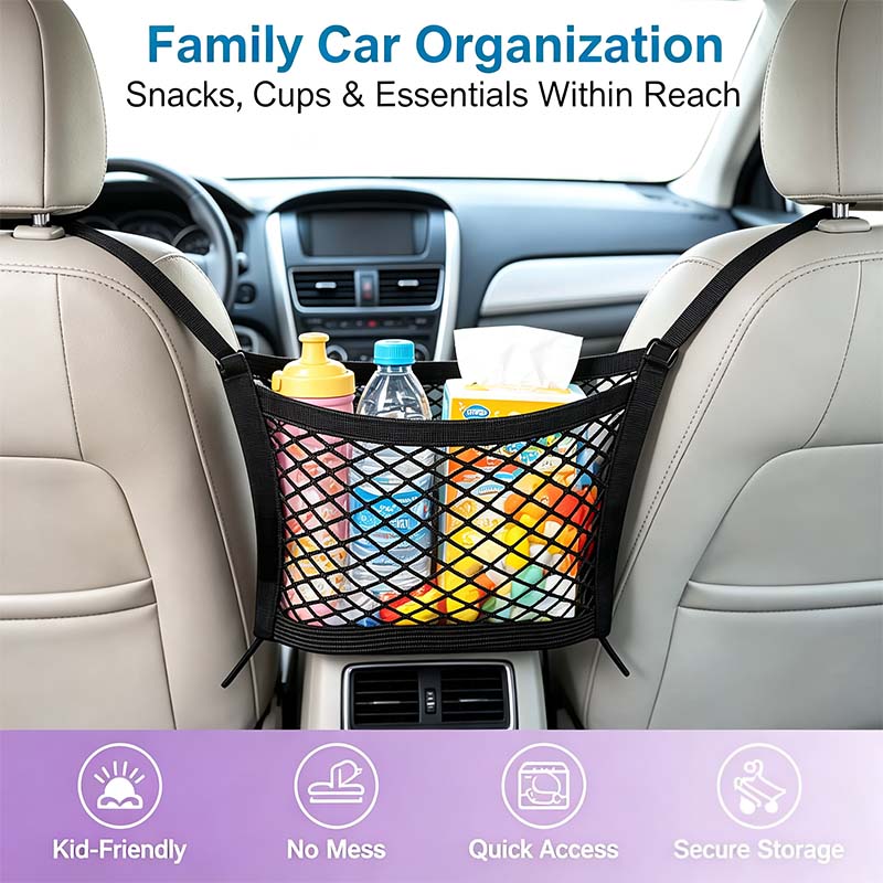 Universal Car Seat Back Organizer - 2-Layer Mesh Net Pocket with Elastic Edges🚗✨