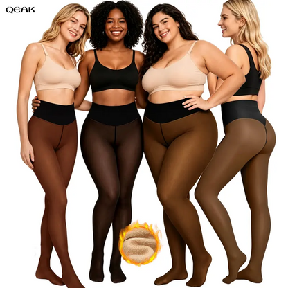 Women Fleece Lined Tights Body Slimming Leggings Sheer Fake Translucent 🖤