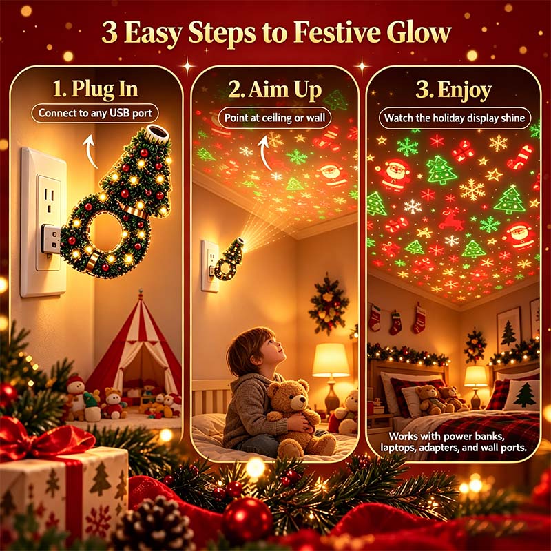 2026 New USB Plug-In Christmas Projector Night Light, 6+ Holiday Pattern Ceiling Lamp🎄