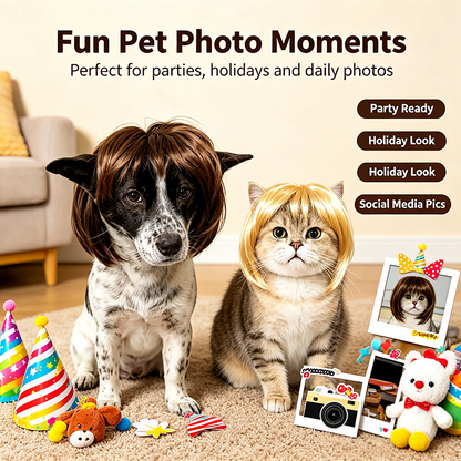 Cute Short-Hair Wig Pet Headband, Funny Pet Wig Hair Accessories for Dogs and Cats 🐶