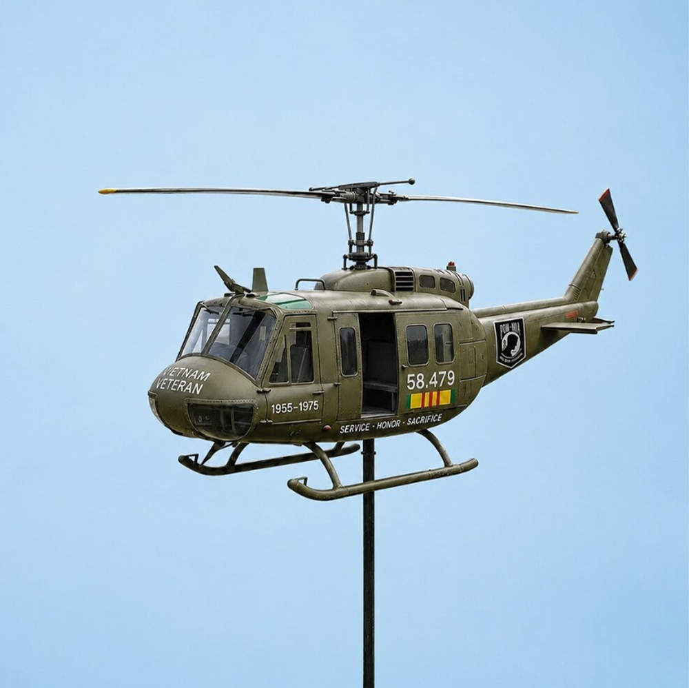 Veteran UH1 Helicopter Metal Wind Spinner Yard Ornament🛩