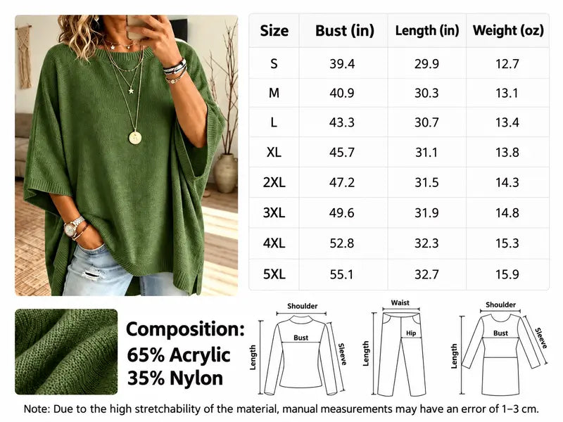 Loose-Fitting, Solid-Color, Casual Knit Sweater for Women, Perfect as An Outer Layer 👚