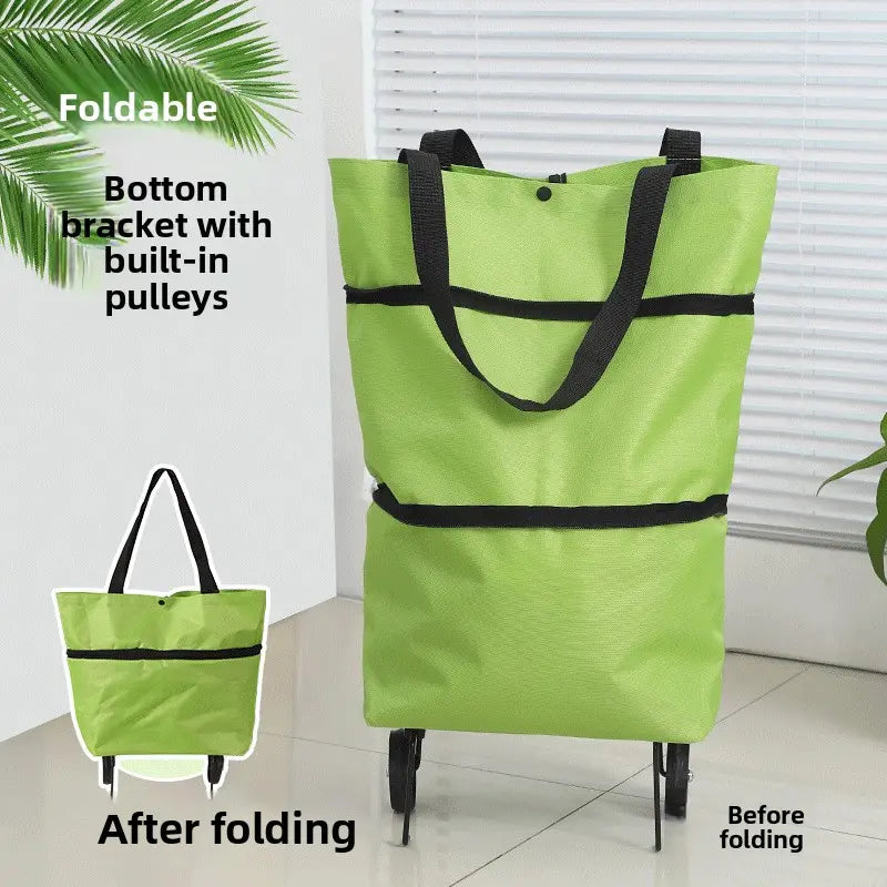 Foldable Rolling Shopping Bag with Wheels, Reusable Grocery Tote Cart🧳
