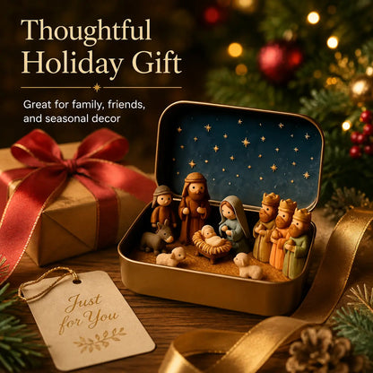 Religious Pocket-Size Mini Nativity Scene Set with Storage Box⛪