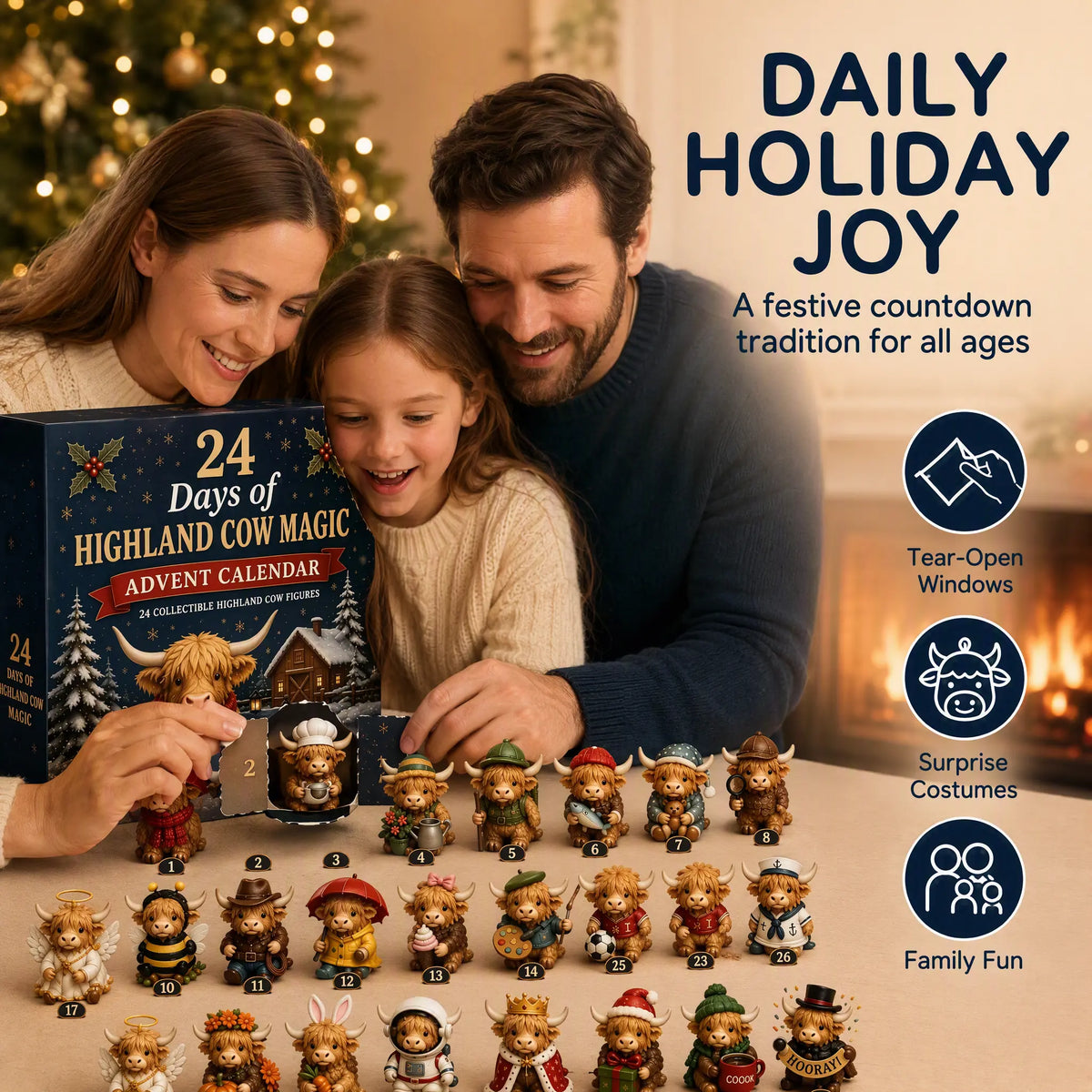 24-Day Highland Cow Advent Calendar - Christmas Countdown Gift Box🐮