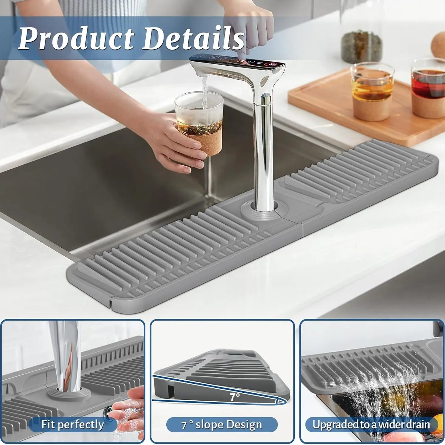Tap Mat for Kitchen Sink, Splash Guard, Silicone Drying Mat, Quick Drying Stone Sink Tray ✨
