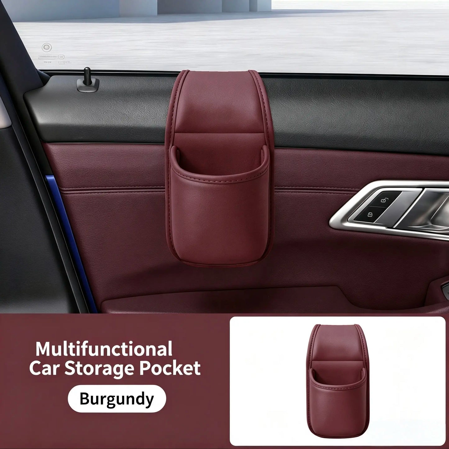 Leather car door storage pocket - double-layer compartments, scratch-proof flannel lining💼