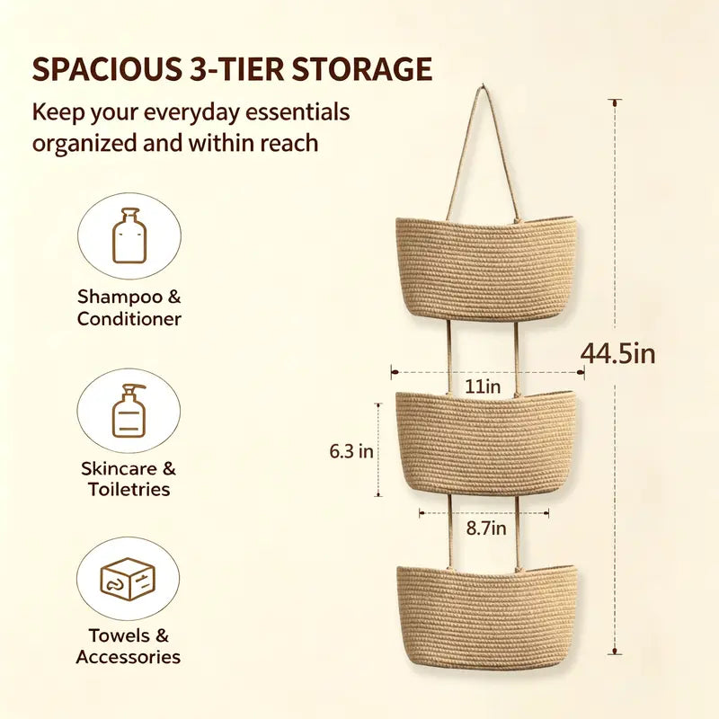 Woven cotton 3-Tier Over the Door Basket🧺