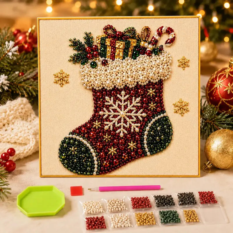 Frameless 3D Beaded Christmas Pearl Diamond Painting🌲