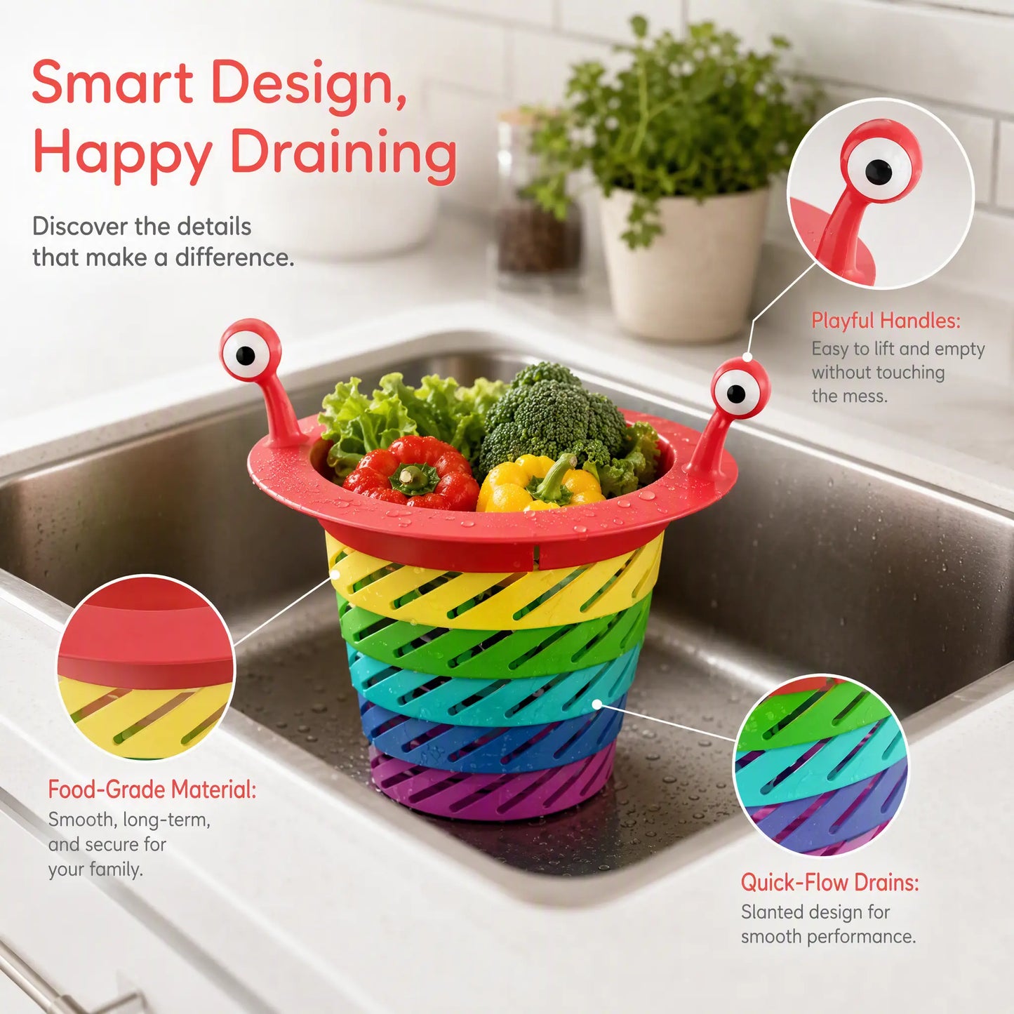 Rainbow Expandable Sink Strainer Basket, Rotatable Retractable Kitchen Sink Drain Filter🚰