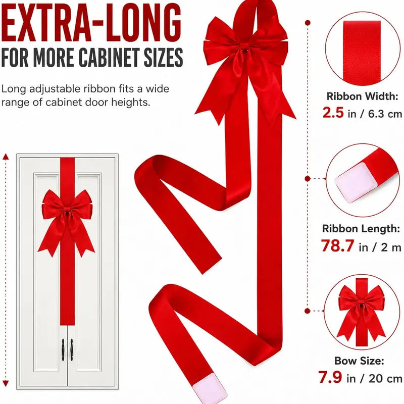 6 Packs Red Christmas Cabinet Ribbons Bows for Kitchen Large Christmas Door Ribbon Cabinet Bows Locker 🎄