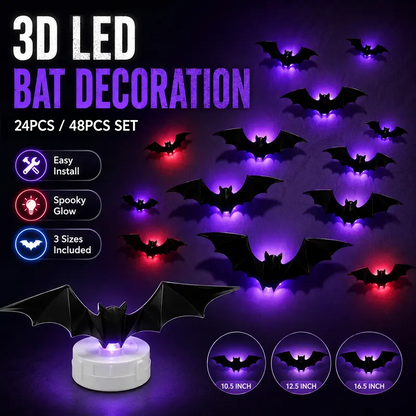 3D Bat Light LED Decorations, Halloween Spooky Ornaments, Bendable Wall Stickers🦇