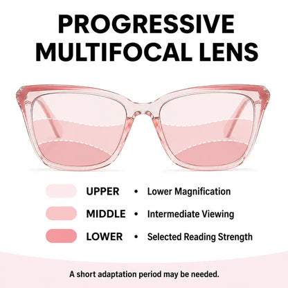 Progressive Photochromic Readers for Women, Pink Square Multifocal Reading Glasses 🕶️