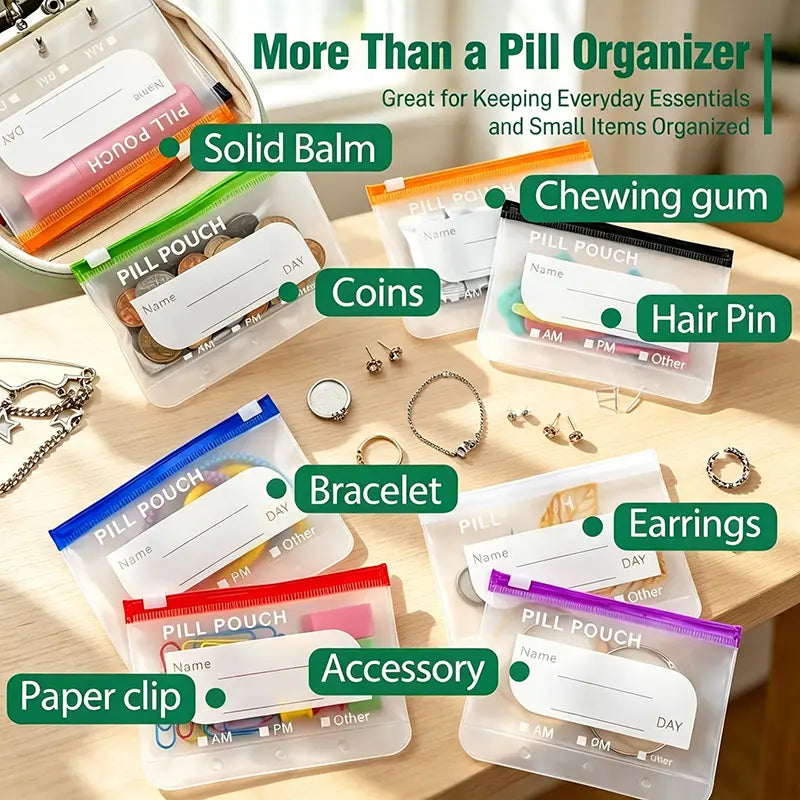 Waterproof Pill Pouch Set, 14pcs Bags Inside, A8 Waterproof Pill Organizer Set, 7 to 14 Days of Meds💊 🧳